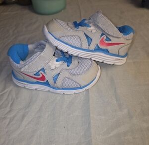 Nike Lunarlon Slip On Sneakers Toddler 5.5 Gray Blue Pink Walk Run